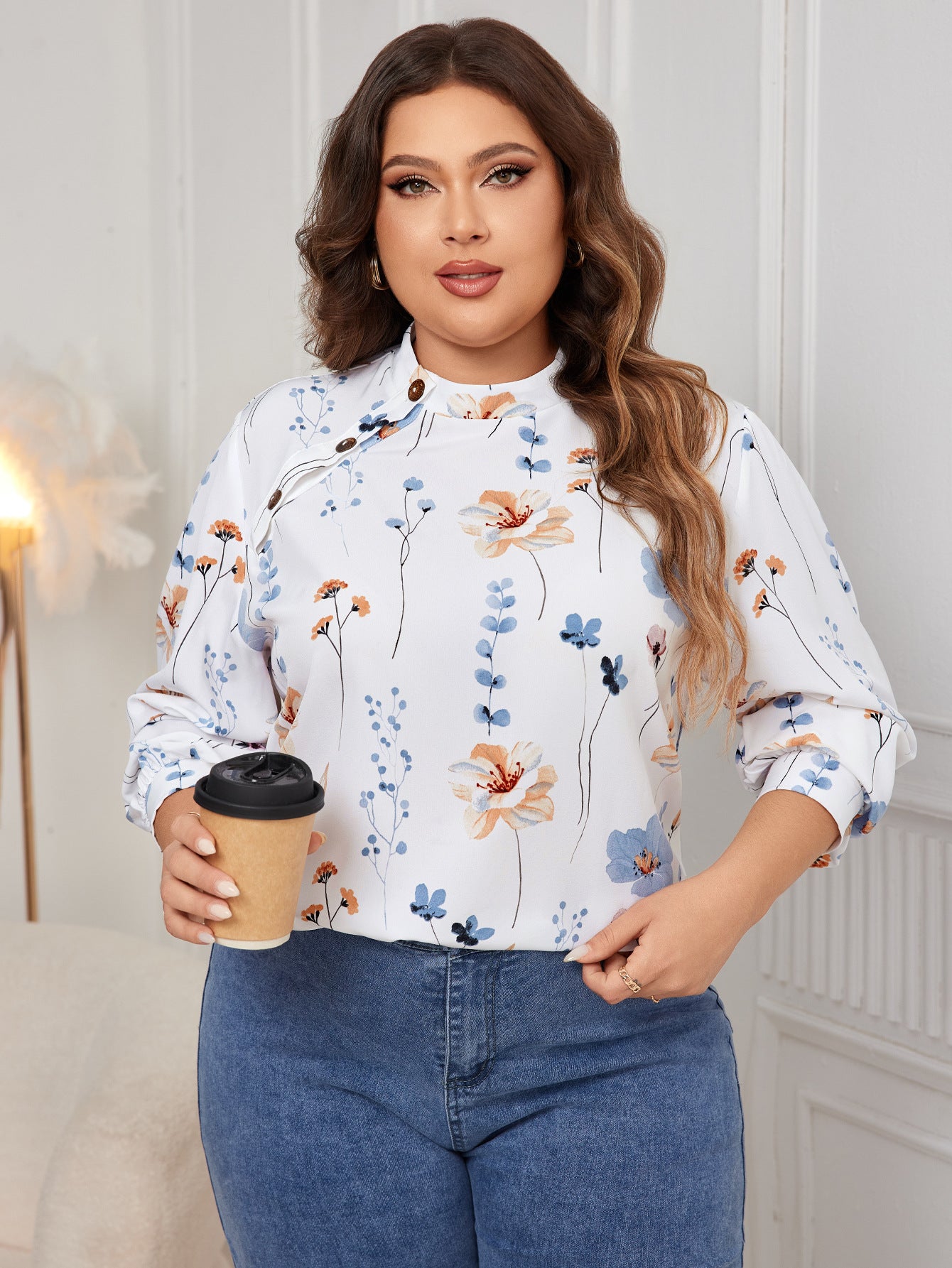 Plus Size Women Long Sleeve Print Shirt 6
