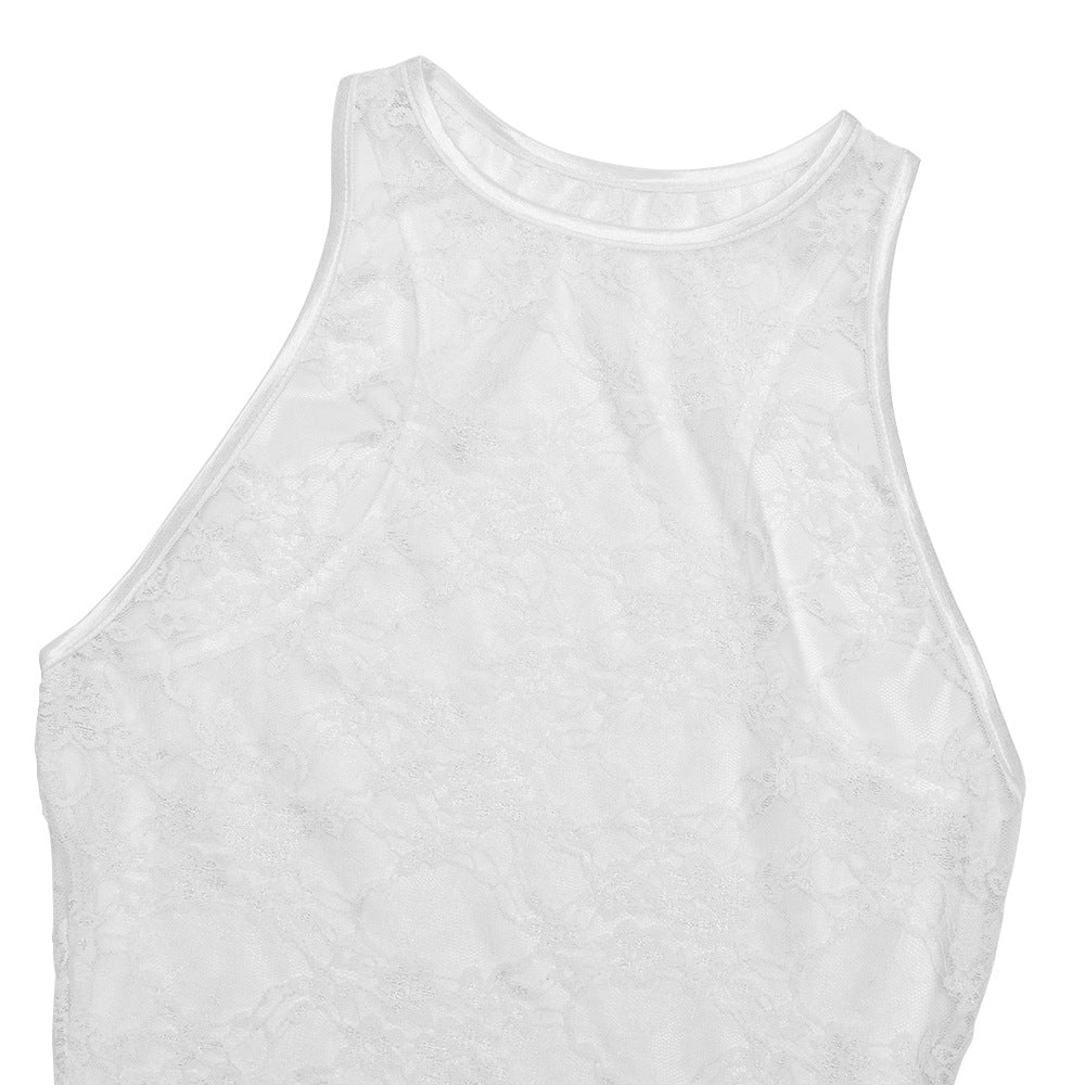 Women Summer Lace Irregular See-Through Sexy Slit Dress 14