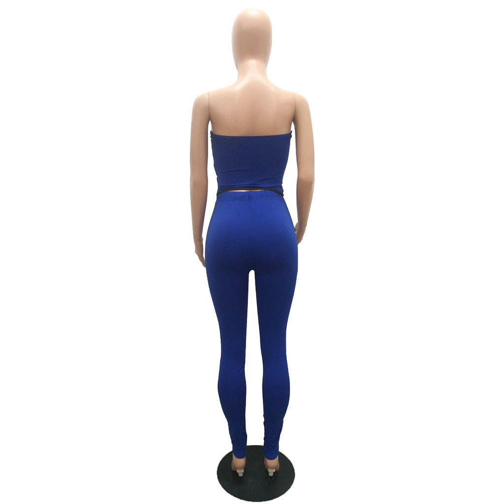 Women's Color Matching Low Back Vest Top and Pants Two-Piece Set 19