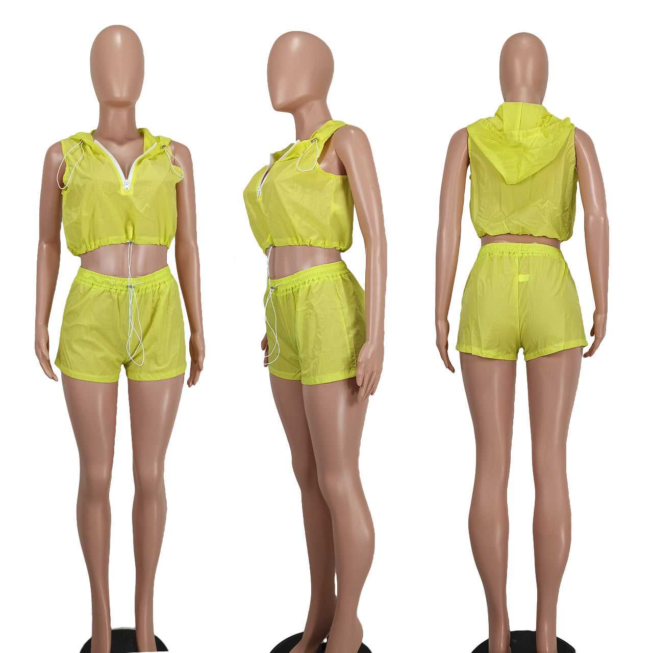 Women'S Fashion Casual Half Zip Hooded Sleeveless Two-Piece Shorts Set Women'S Clothing 16