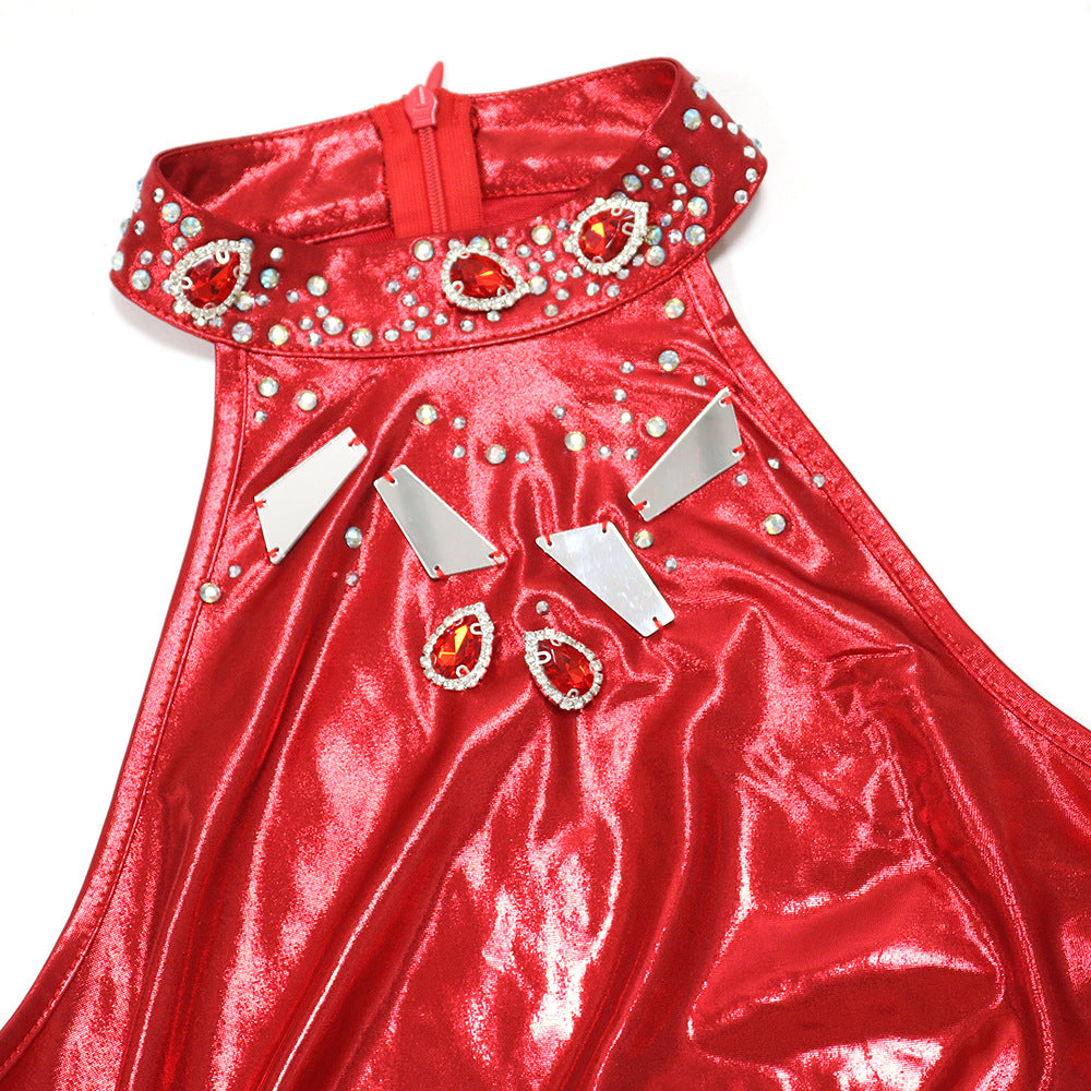 Women Sleeveless High Slit Solid Beaded Maxi Dress 20