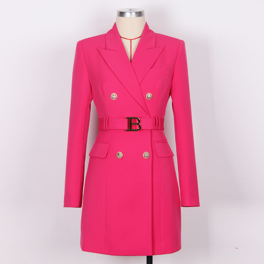 Spring Autumn Fashion Solid Color Slim Belt Long Sleeve Slim Chic Career Suit Dress 13