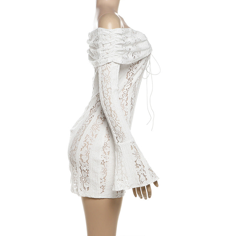 Women Off Shoulder Lace Long Sleeve Bodycon Dress 7