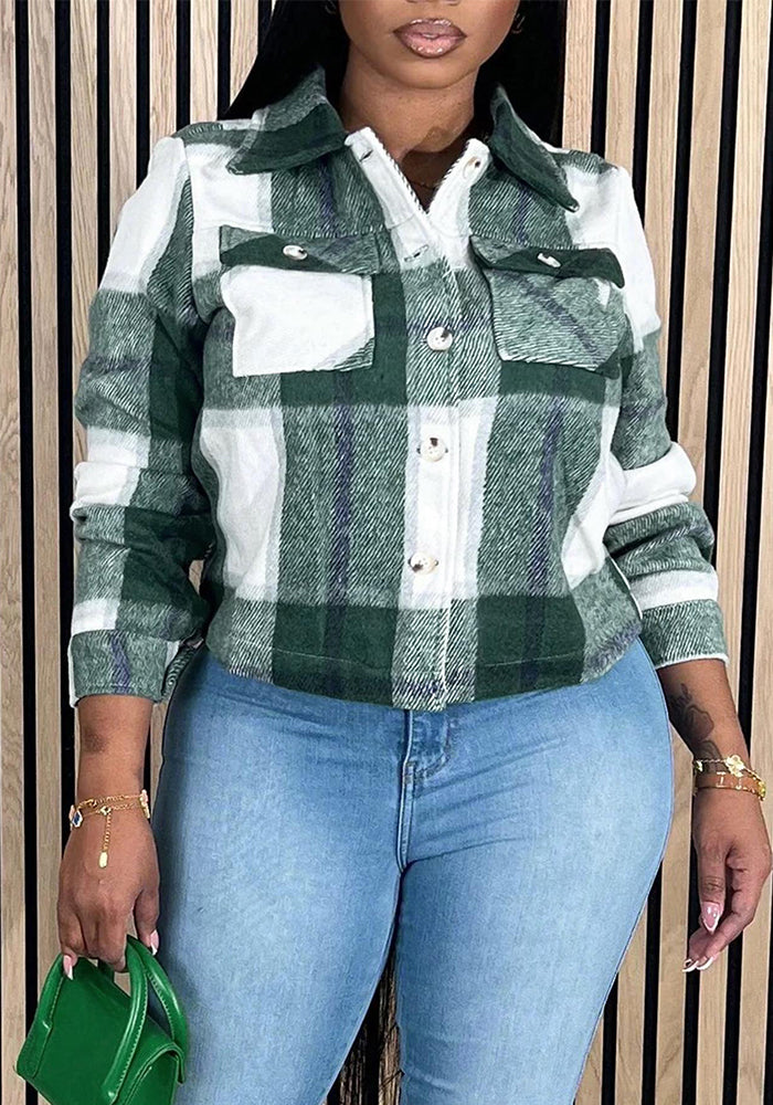 Women's Fashion Casual Plaid Shirt Coat