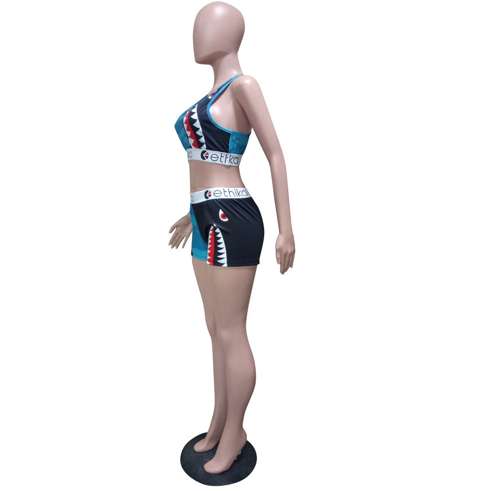 Women Summer Cartoon Printed Top and Shorts Two-piece Set 27