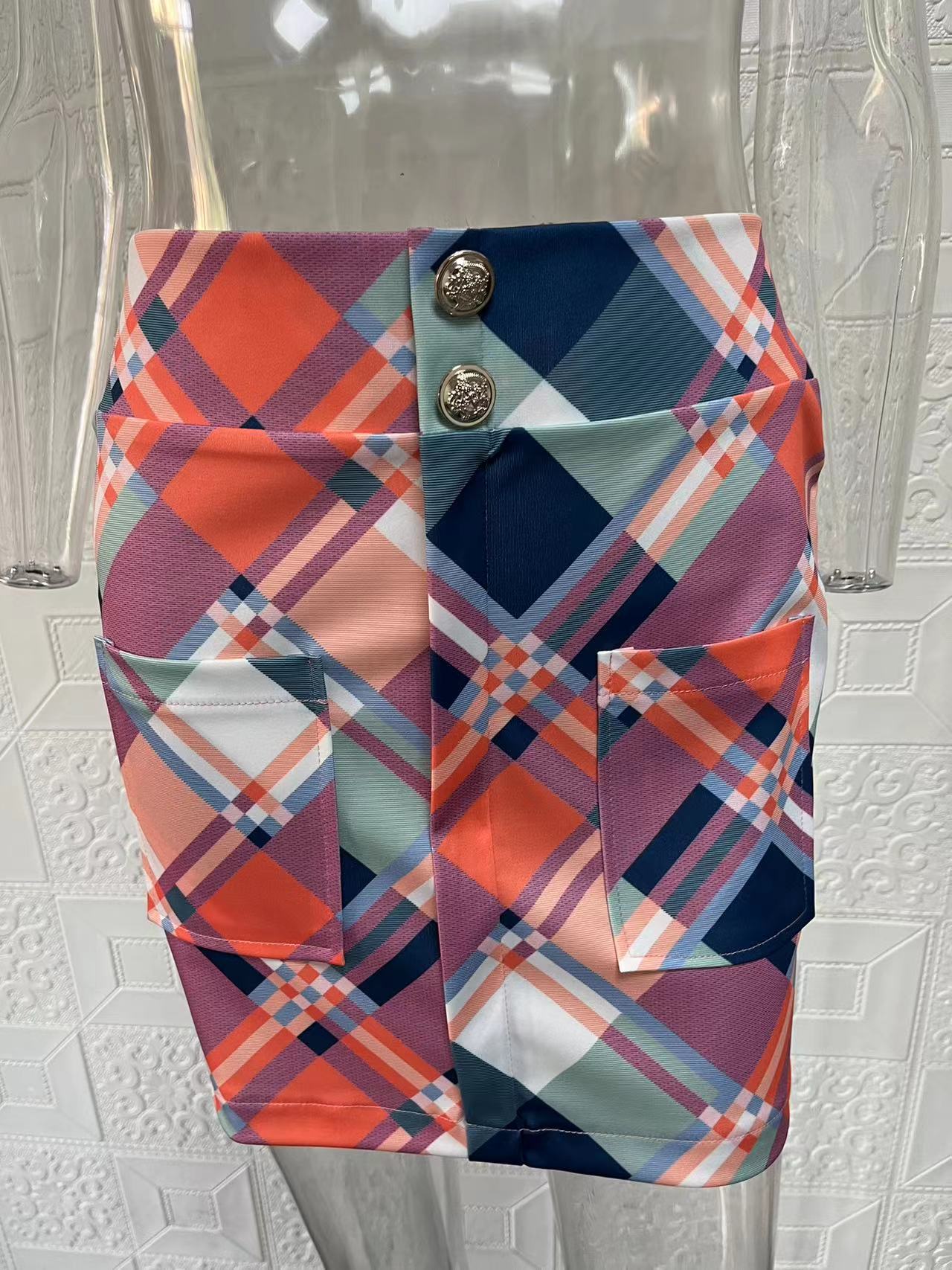 Women Printed Elegant Career Blazer and Print Skirt Two-Piece Set 34