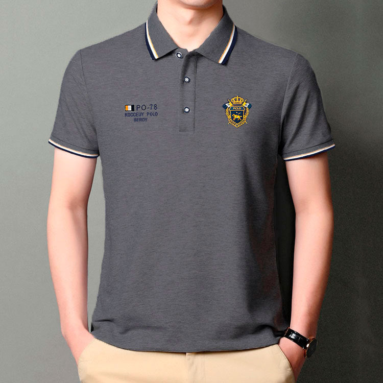 Men's Short Sleeve Business T-Shirts Turndown Collar Embroidered Tops Polo Shirts Casual Shirt 7