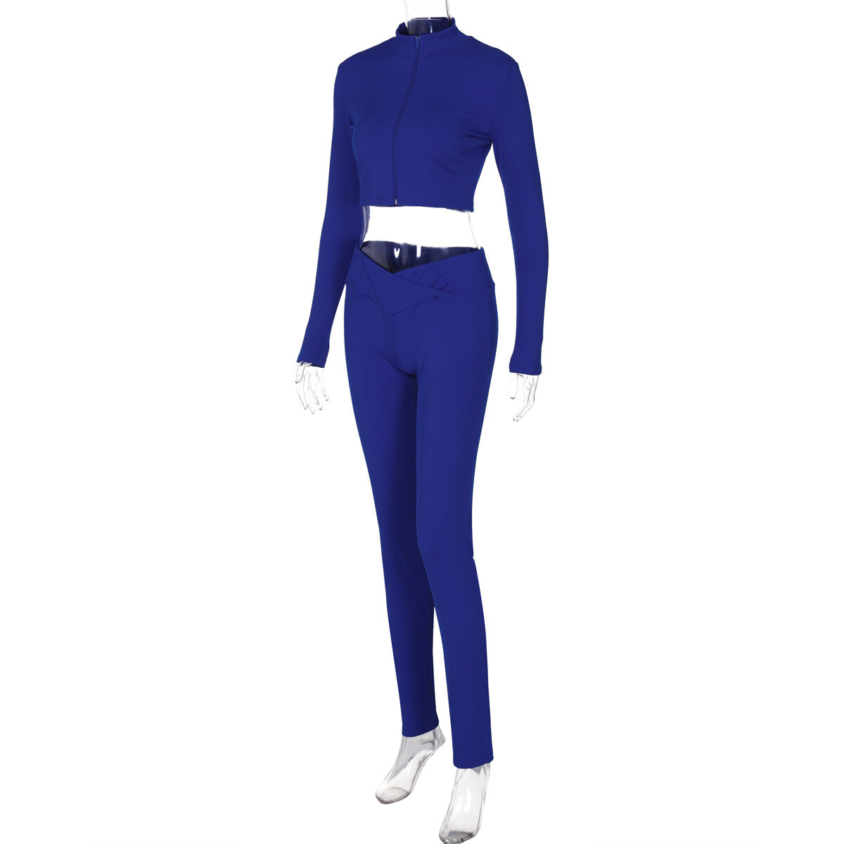Women winter solid long-sleeved zipper top Pant two-piece set 15