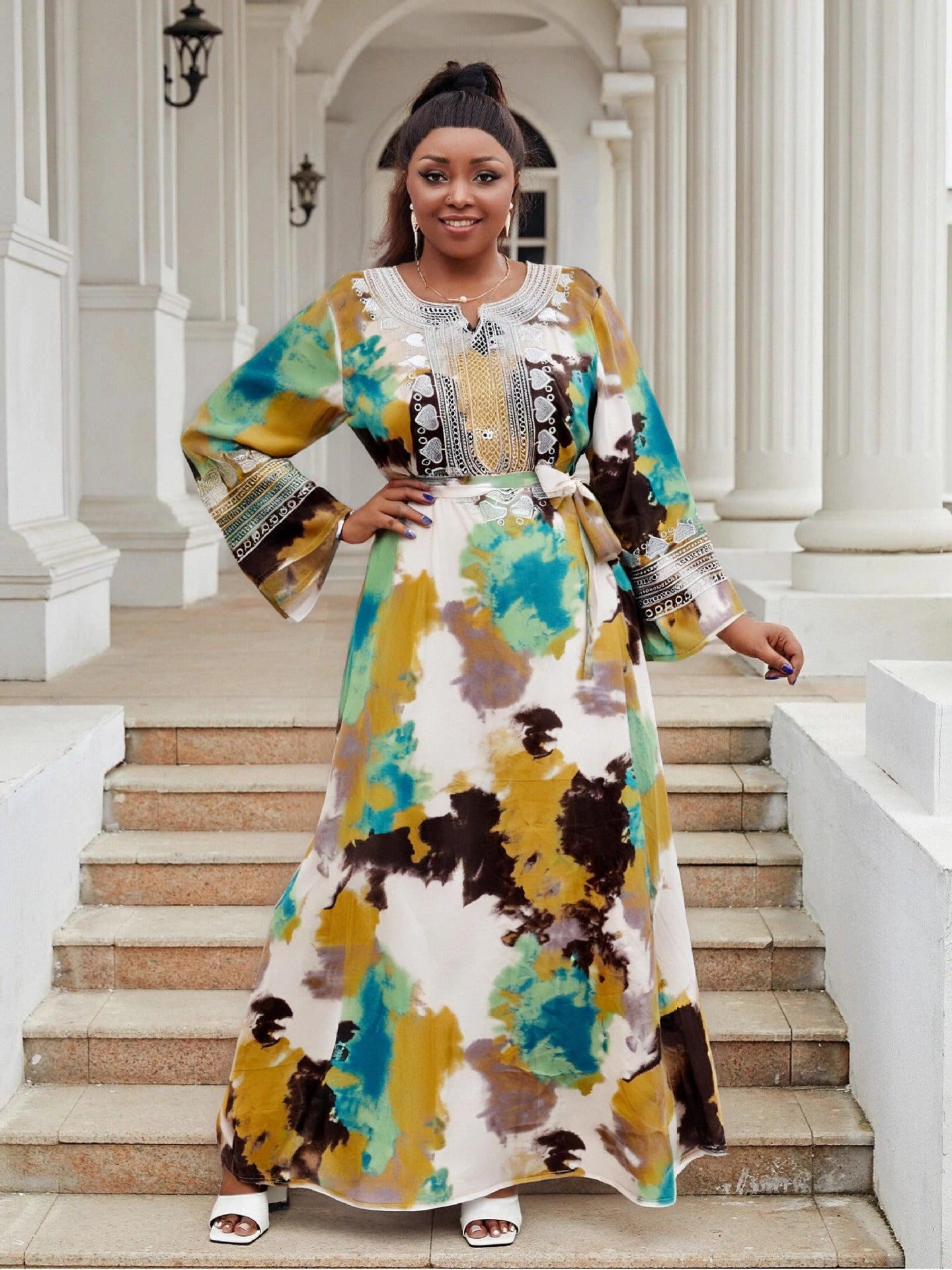 Plus Size women's clothing Chic elegant lace Patchwork loose Casual long dress 9