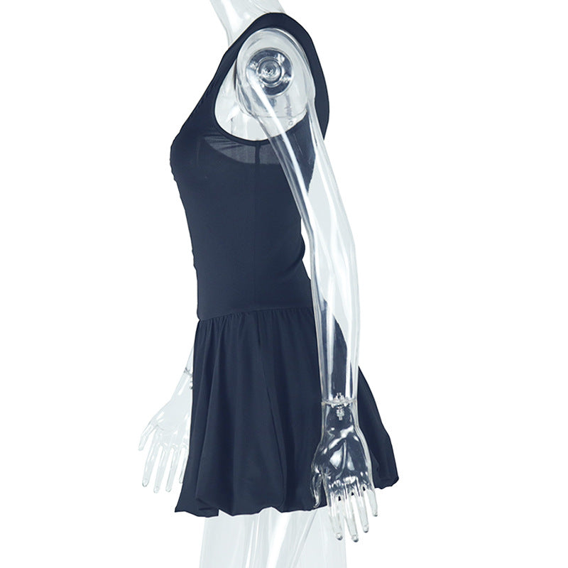 Women's Elegant Irregular Slash Shoulder Solid Color A-Line Sleeveless Ruffle Short Dress 7