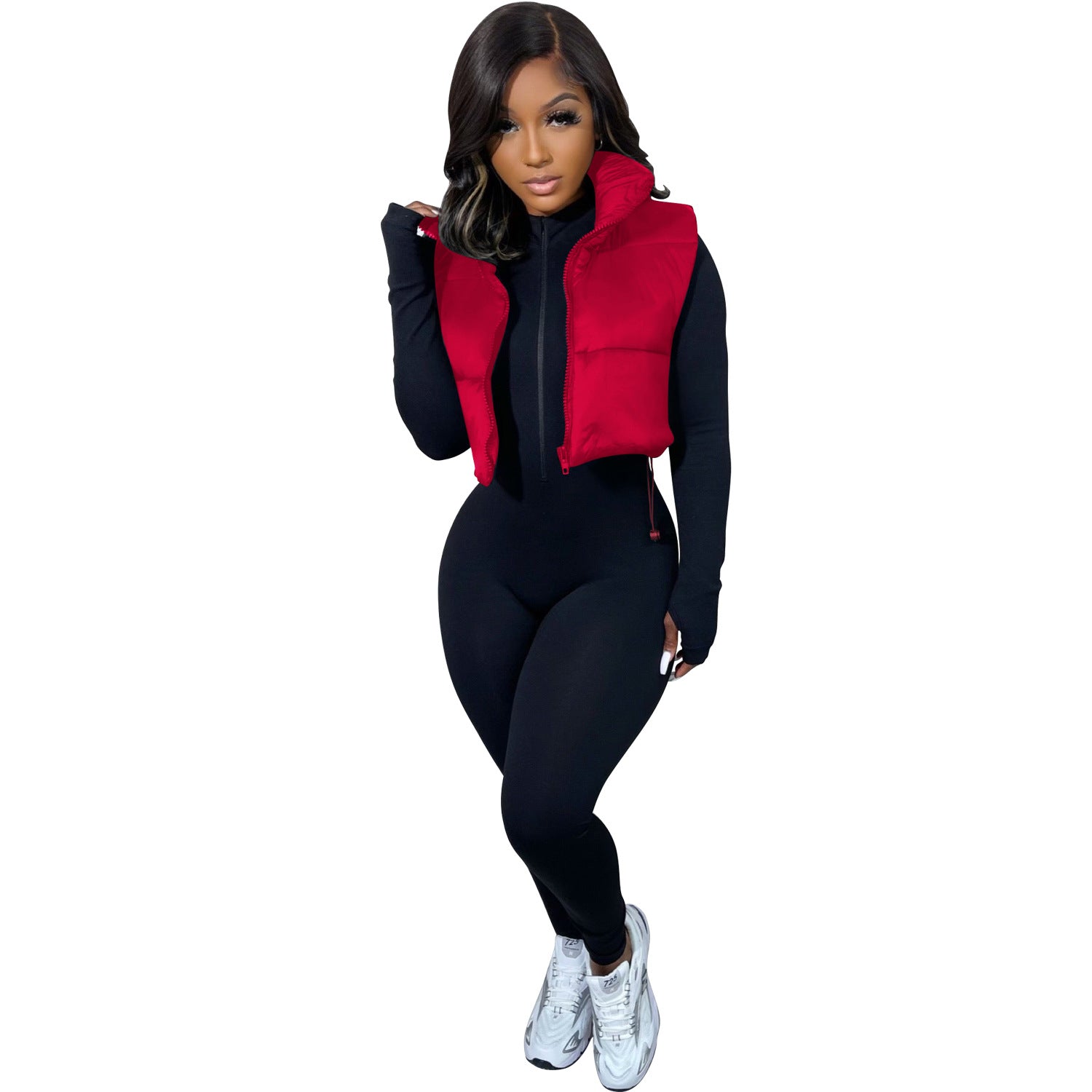 Women Solid Turn Down Collar Padded Vest 4