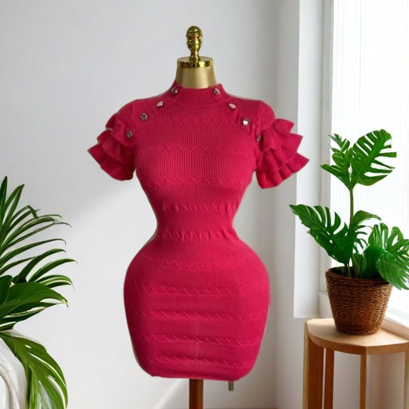 Women summer sexy round neck short sleeve dress 3