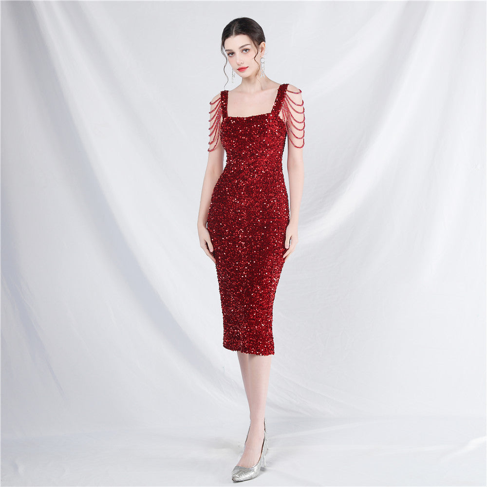 luxury elegant beaded sequin slim evening dress 14