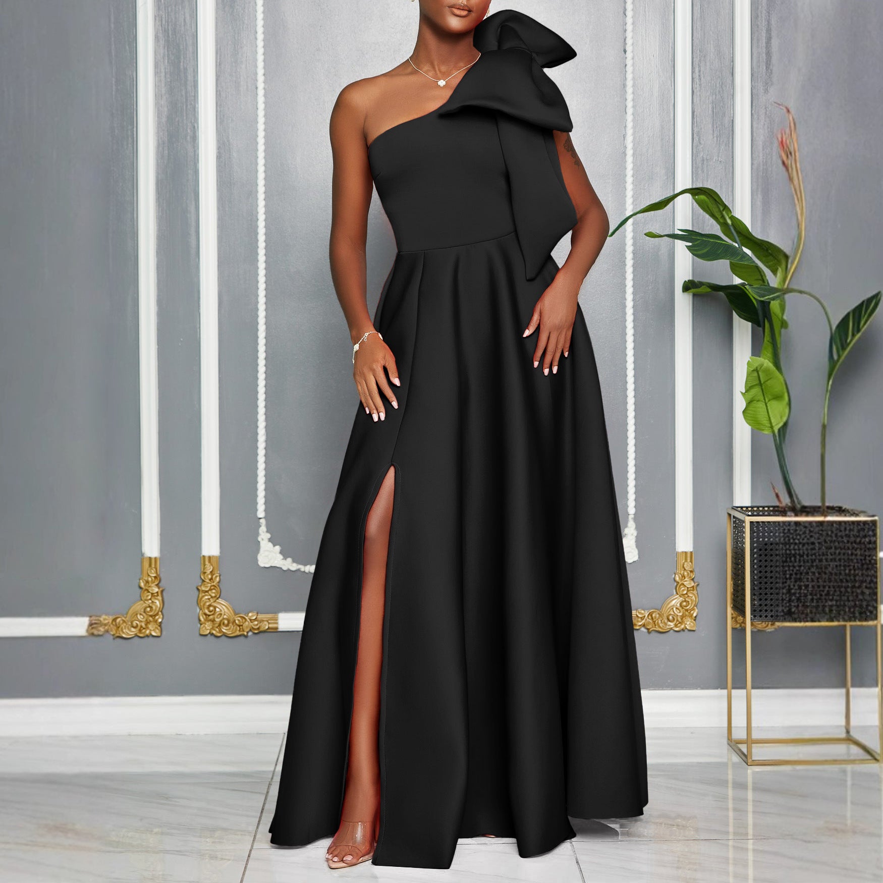 Women's Slash-Shoulder Big Bow Sexy Evening Dress 4