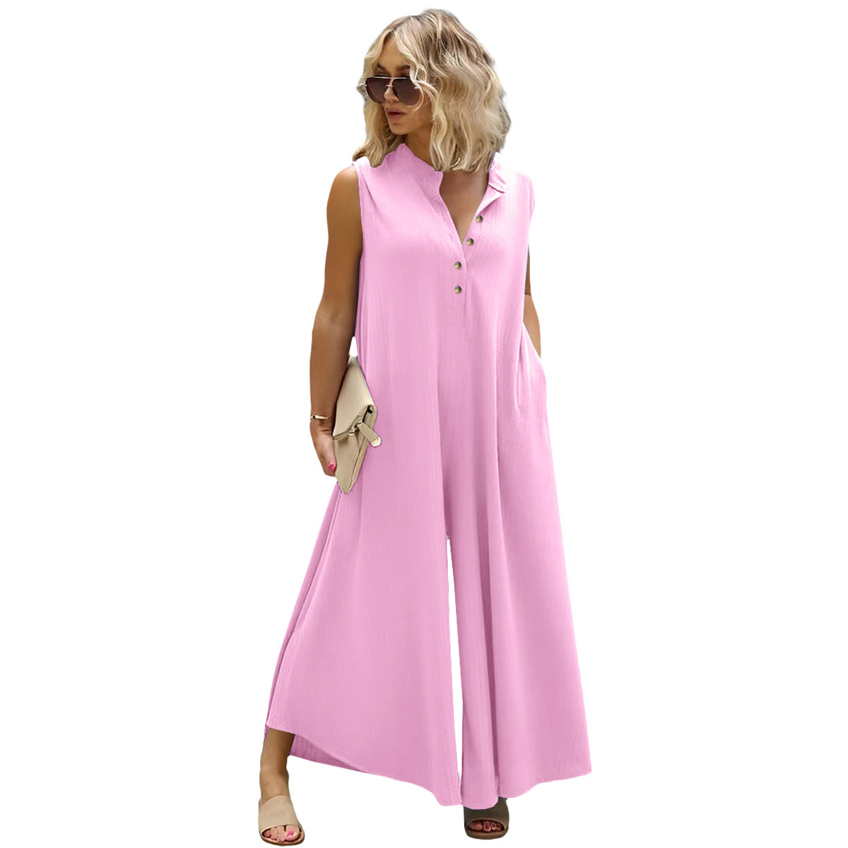 Plus Size Women's Fashion Casual Button Down Jumpsuit 17