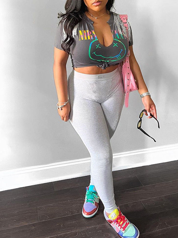 Women Sexy Letter Printed Short Sleeve U-Neck T-Shirt 3