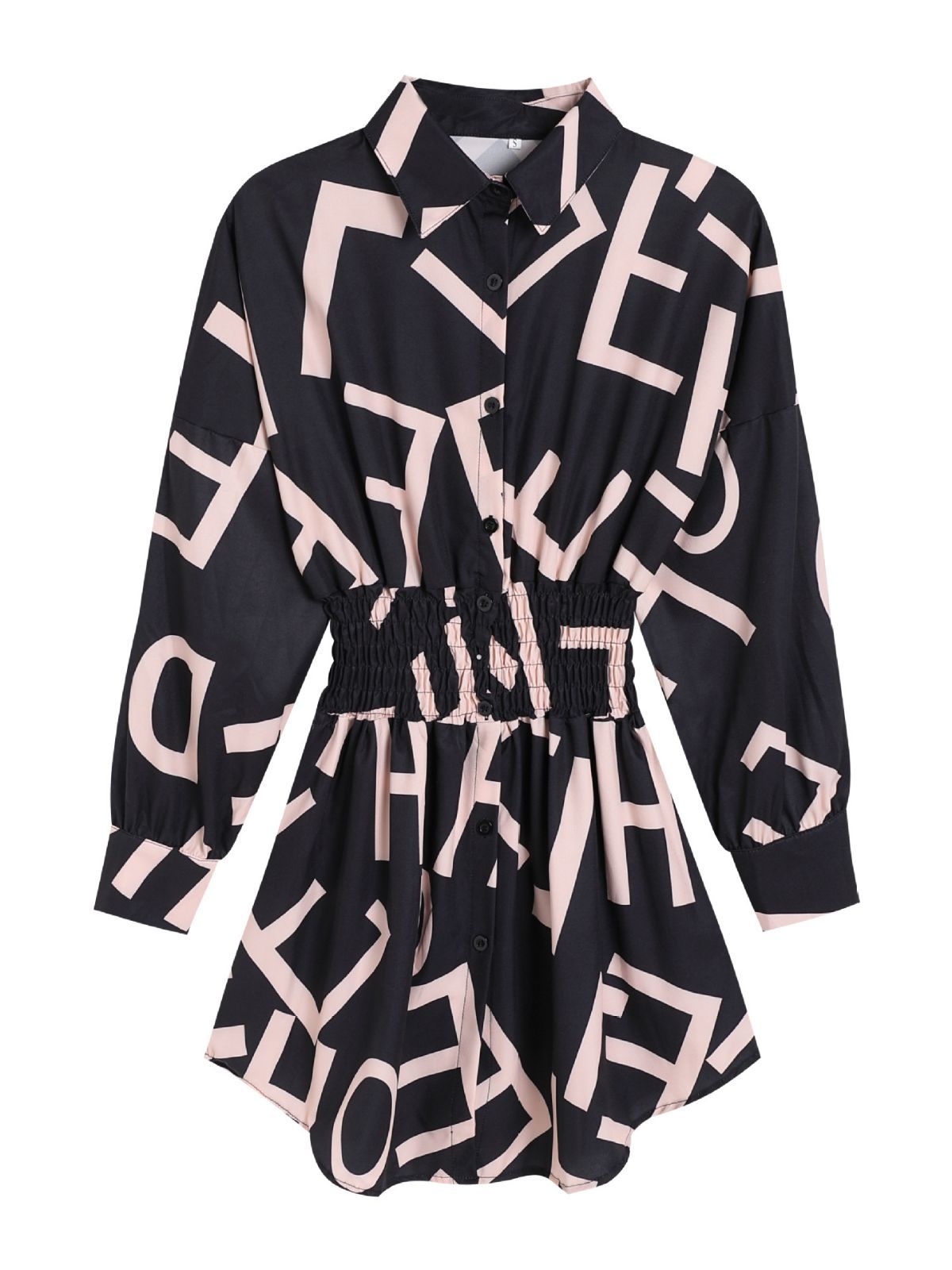 Women print pleated long-sleeved shirt 5