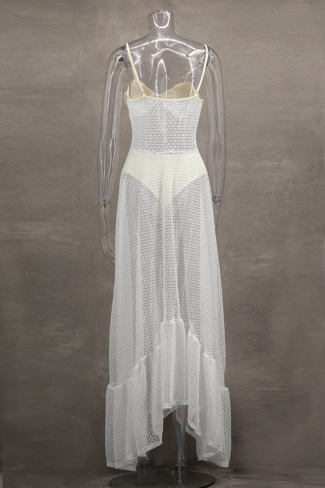 Women Floral Lace See-Through Strap Dress 7