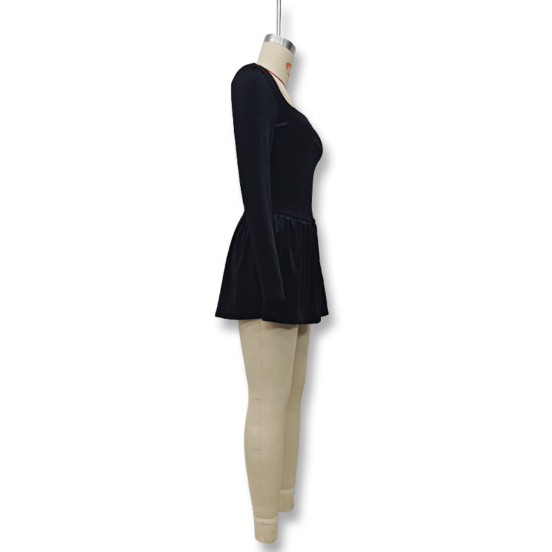 Autumn And Winter Women's Velvet Slim Long Sleeve Ruffle Dress 9