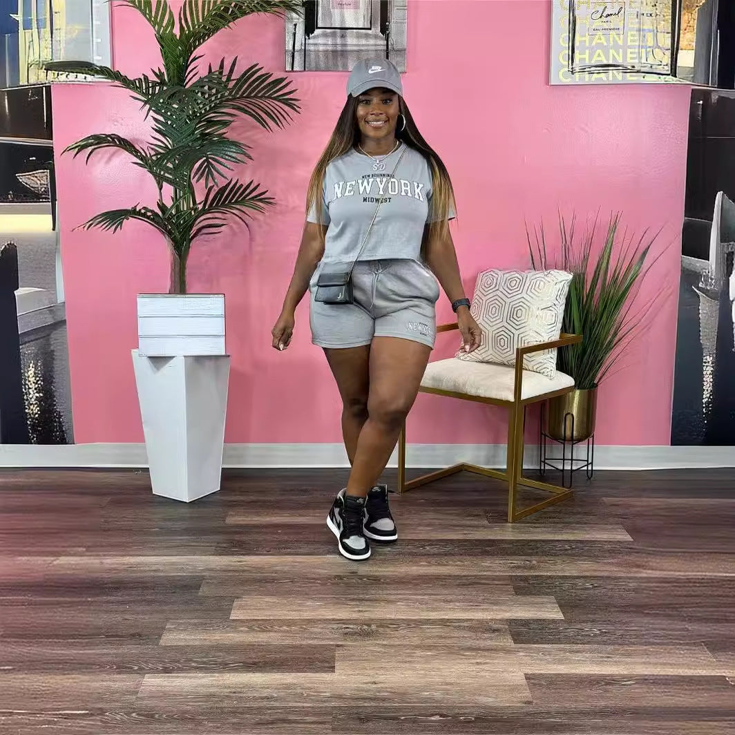 Women's Summer Fashion Casual Loose Women's Short Sleeve T-Shirt Shorts Set 5