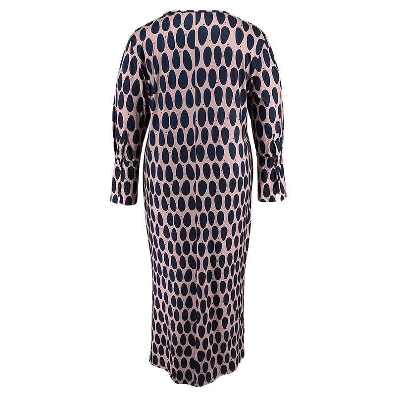 Plus Size Women Turndown Collar Long Sleeve Slit Dress 9