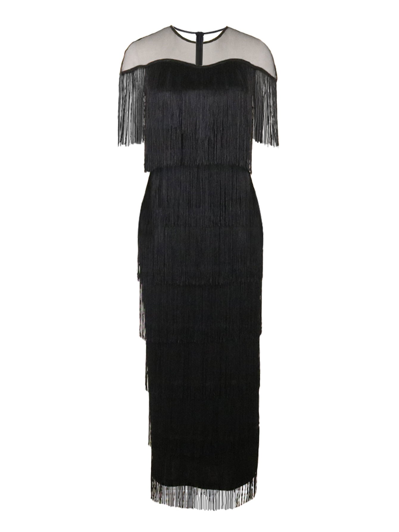 Women Mesh Patchwork tassel Round Neck sexy evening bodycon dresses 17