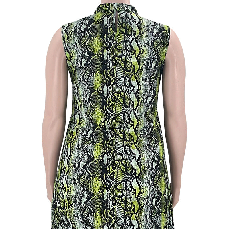 Summer Stand Collar Sleeveless Print Plus Size Women's Stylish Loose Long Dress 21