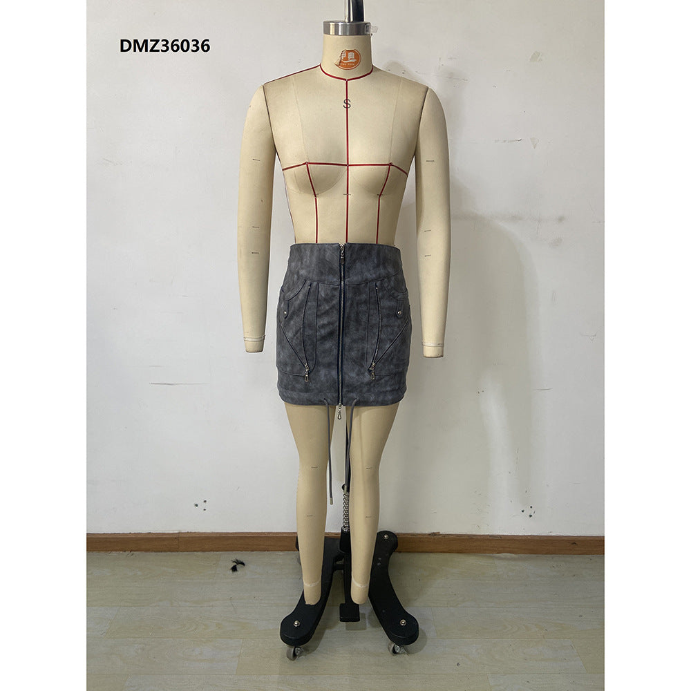 Spring Autumn Fashion Zipper Lace-Up Slim Bodycon Skirt 6