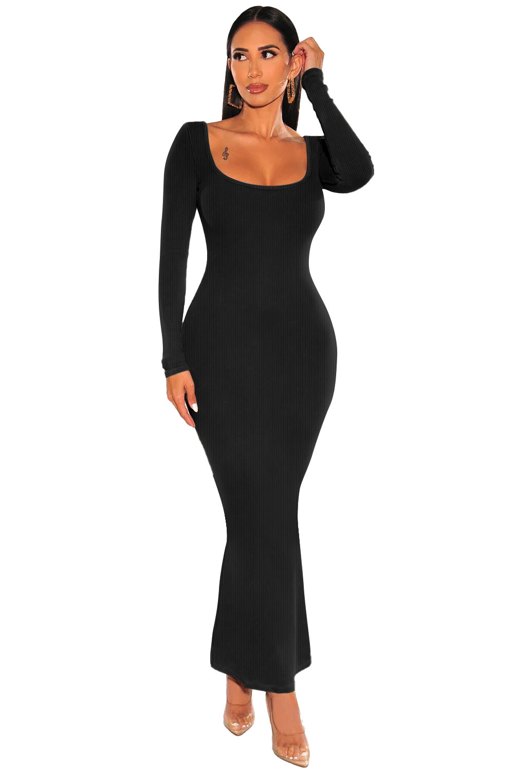 Women autumn square neck long sleeve knitting dress 8