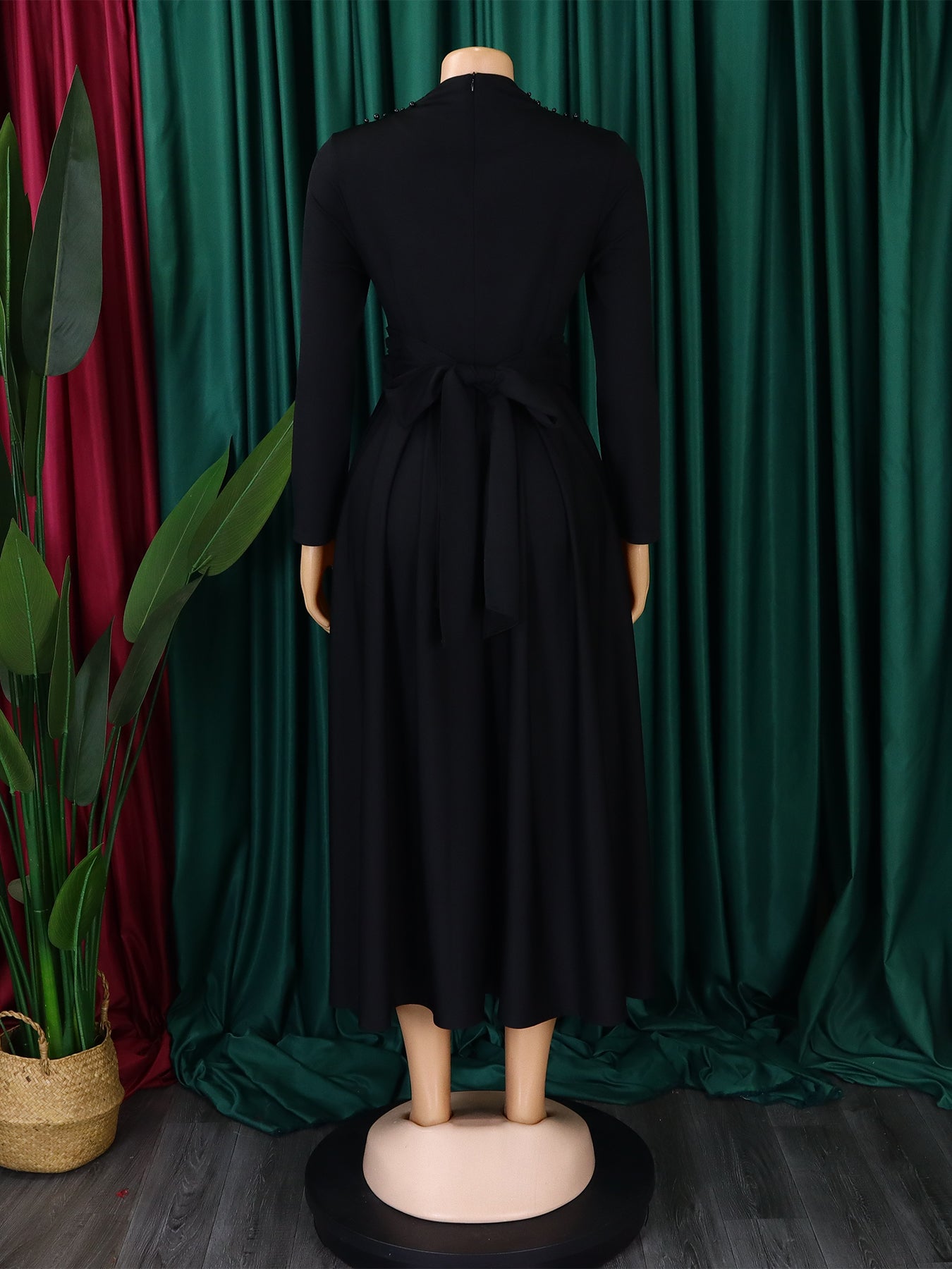 Women High Neck Elegant Beading African Dress 30