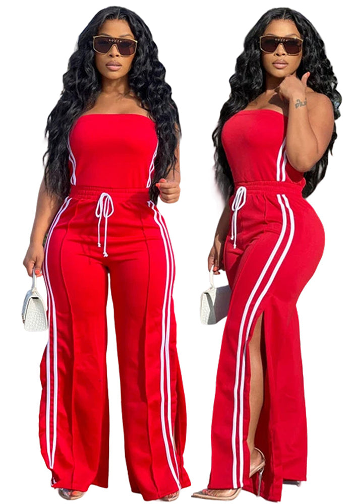 Fashion Women Strapless Tops Loose Pants Casual Two-piece Set