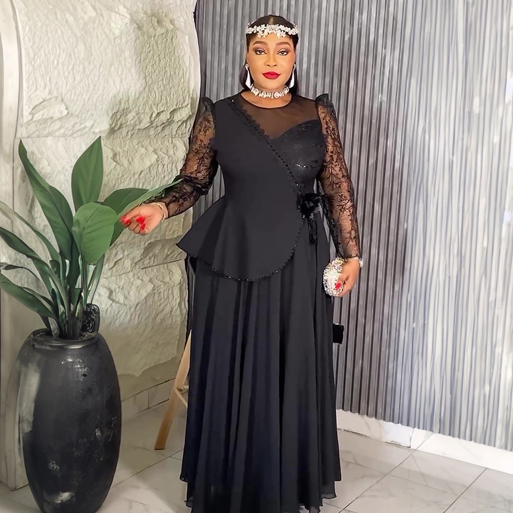 Lace Trim Plus Size African Embroidered Evening Gown 3