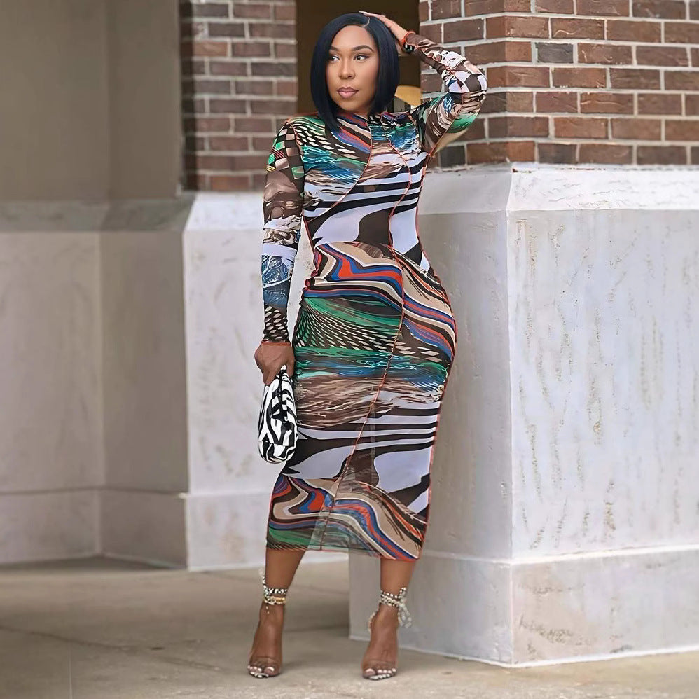 Spring fashion sexy print slim bodycon dress 4