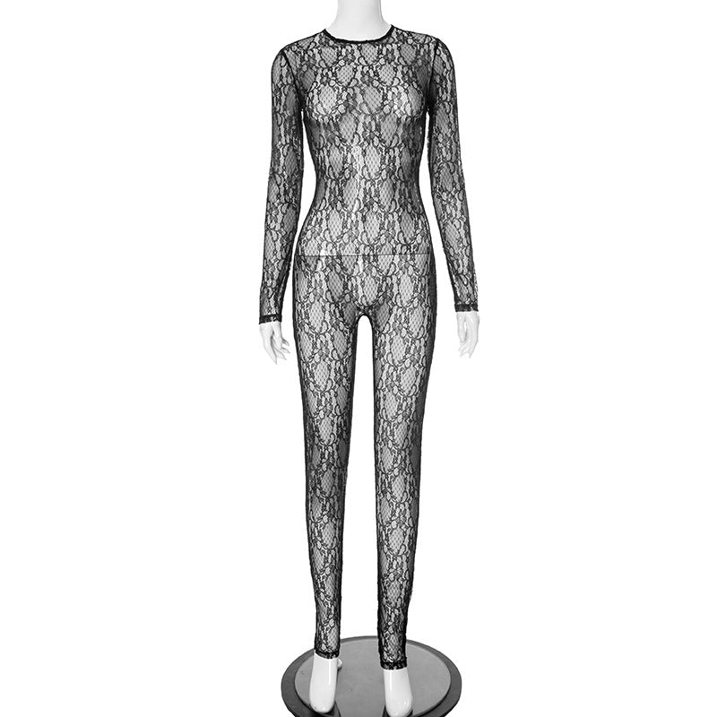 Women spring Summer sexy lace See-Through jumpsuit 6