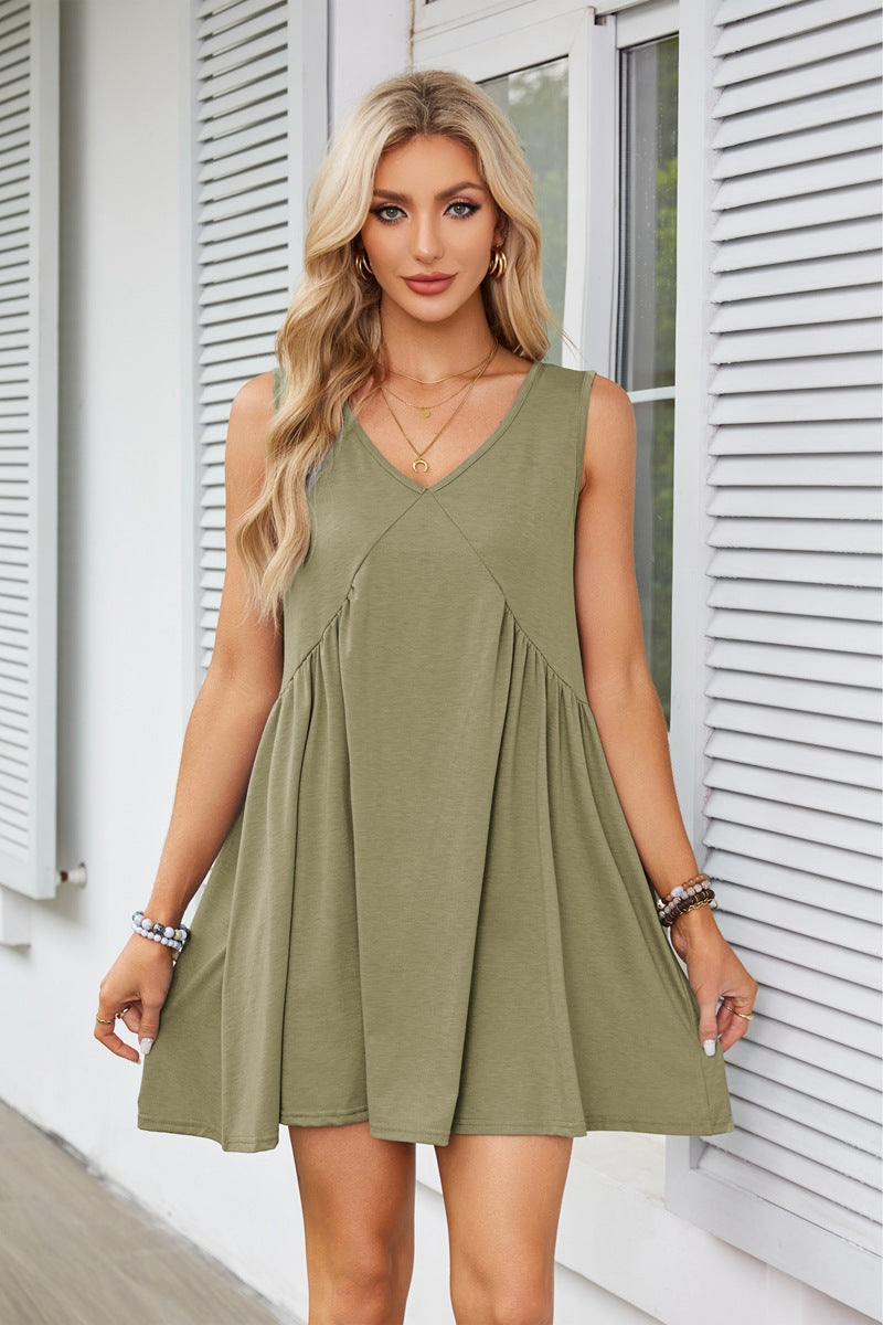 WomenŸ??s Sexy Strappy V-Neck Sleeveless Pleated Pocket Dress 12