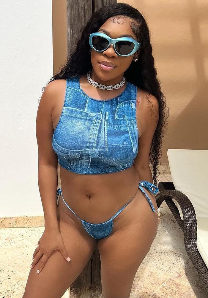 Women's Summer Printed Slim Tank Thong Two-Piece Set