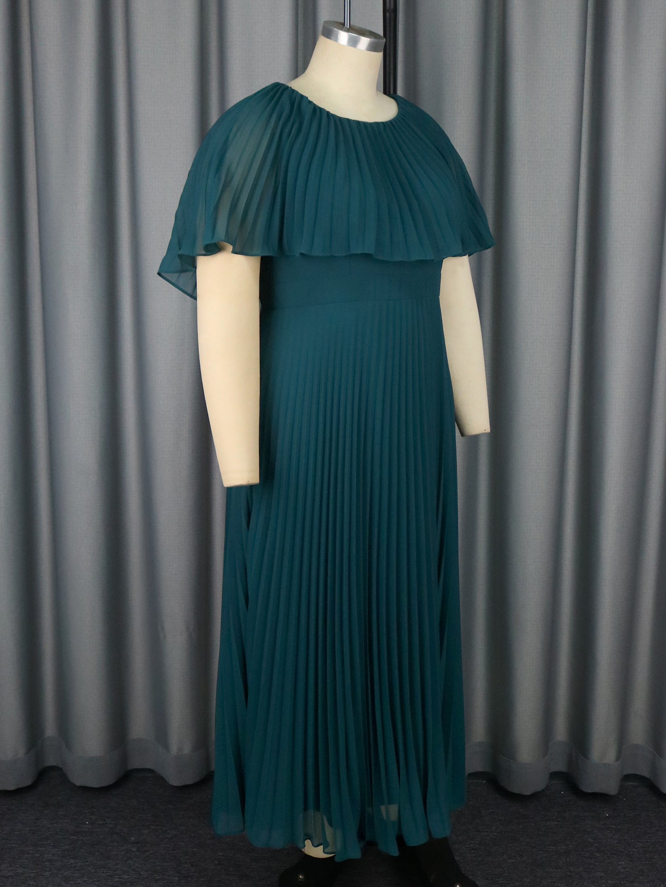 Round Neck Cape Short-Sleeve Dress Fashionable Formal Pleated Gown 4