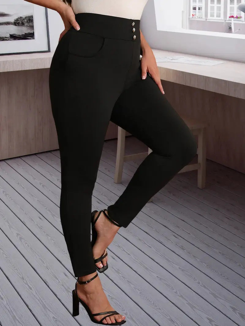 Plus Size Women Elegant Button Pants 4