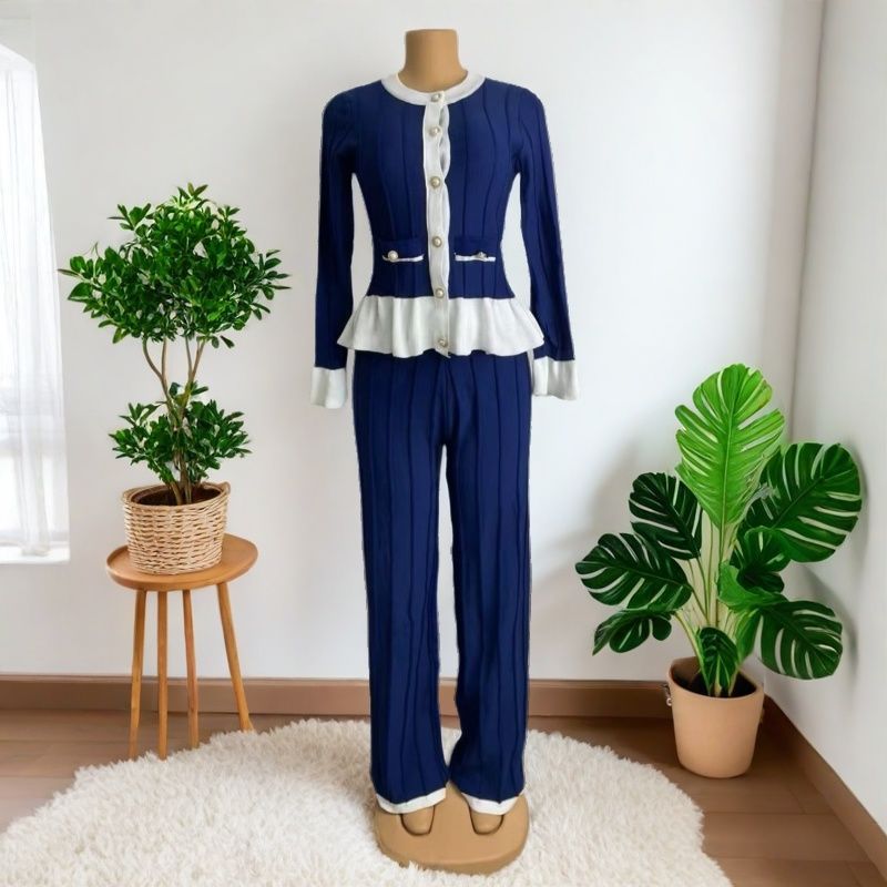 Women Long-Sleeved Knitting Top and Pant Two-Piece Set 4