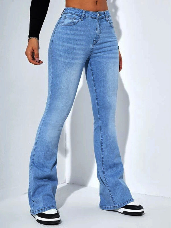 Women Elastic Bell Bottom Denim Pants