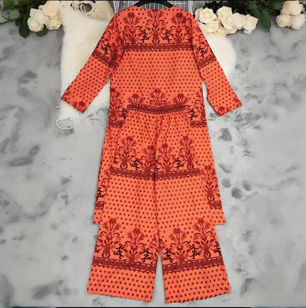 Women  Spring Summer Print Top and Wide Leg Pants Two Piece Set 4