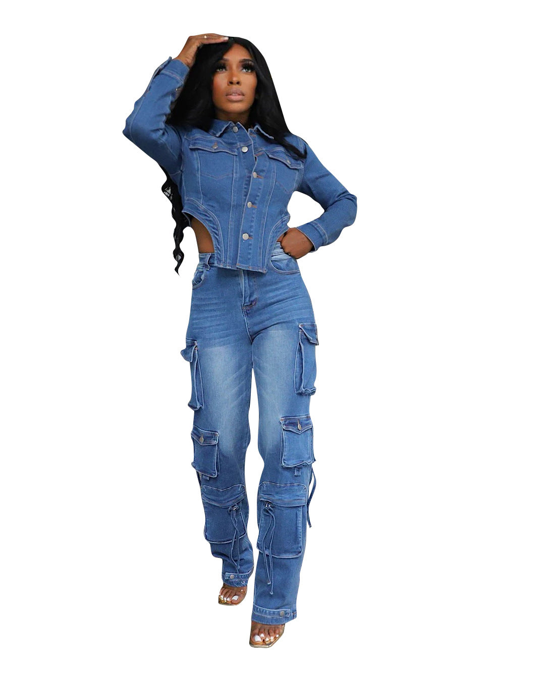 Women Casual Denim Top and Pant Two Piece Set 7