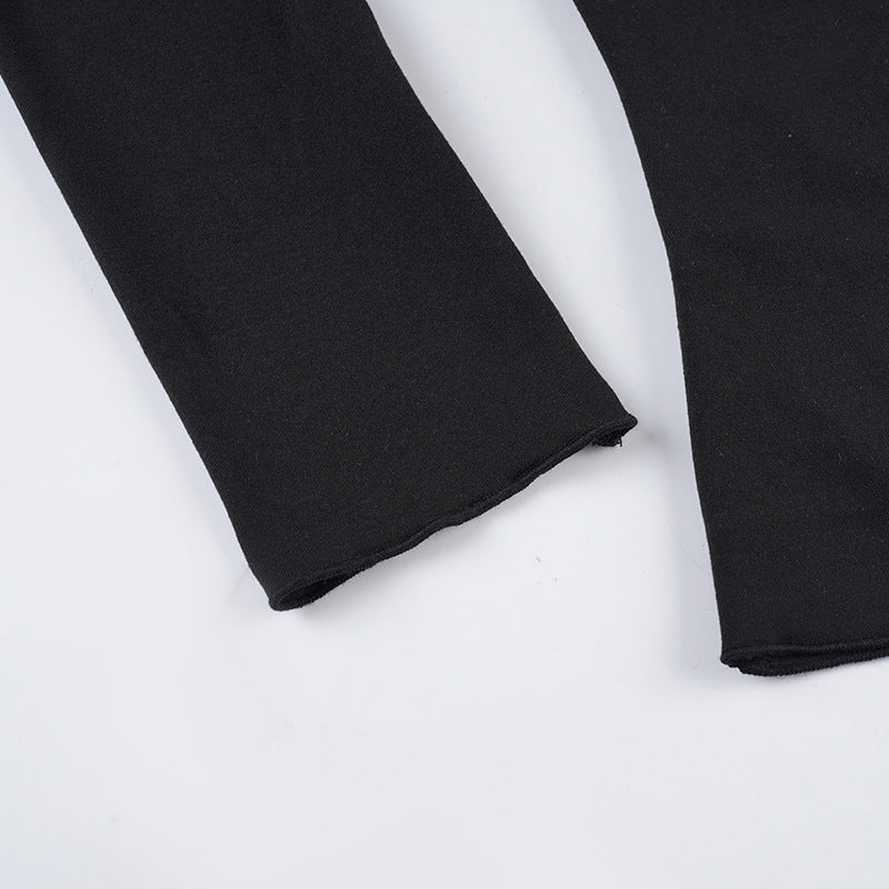 Black & White Contrast Fake Two-Piece Slim Waist Button-Down Long-Sleeve T-Shirt 26