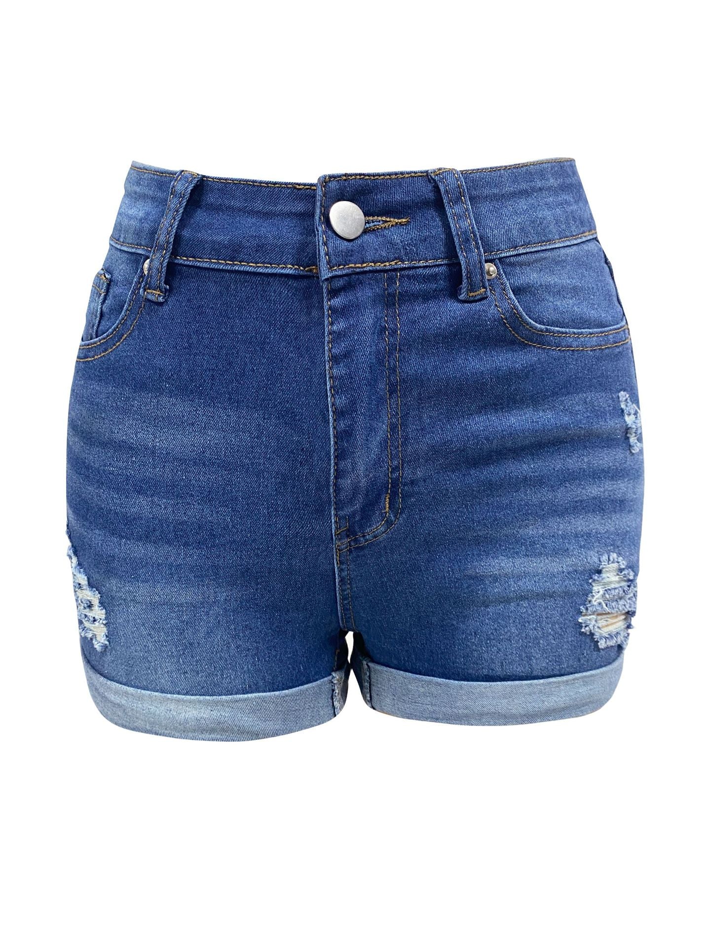 Women Summer Ripped Elastic Hems Denim 7