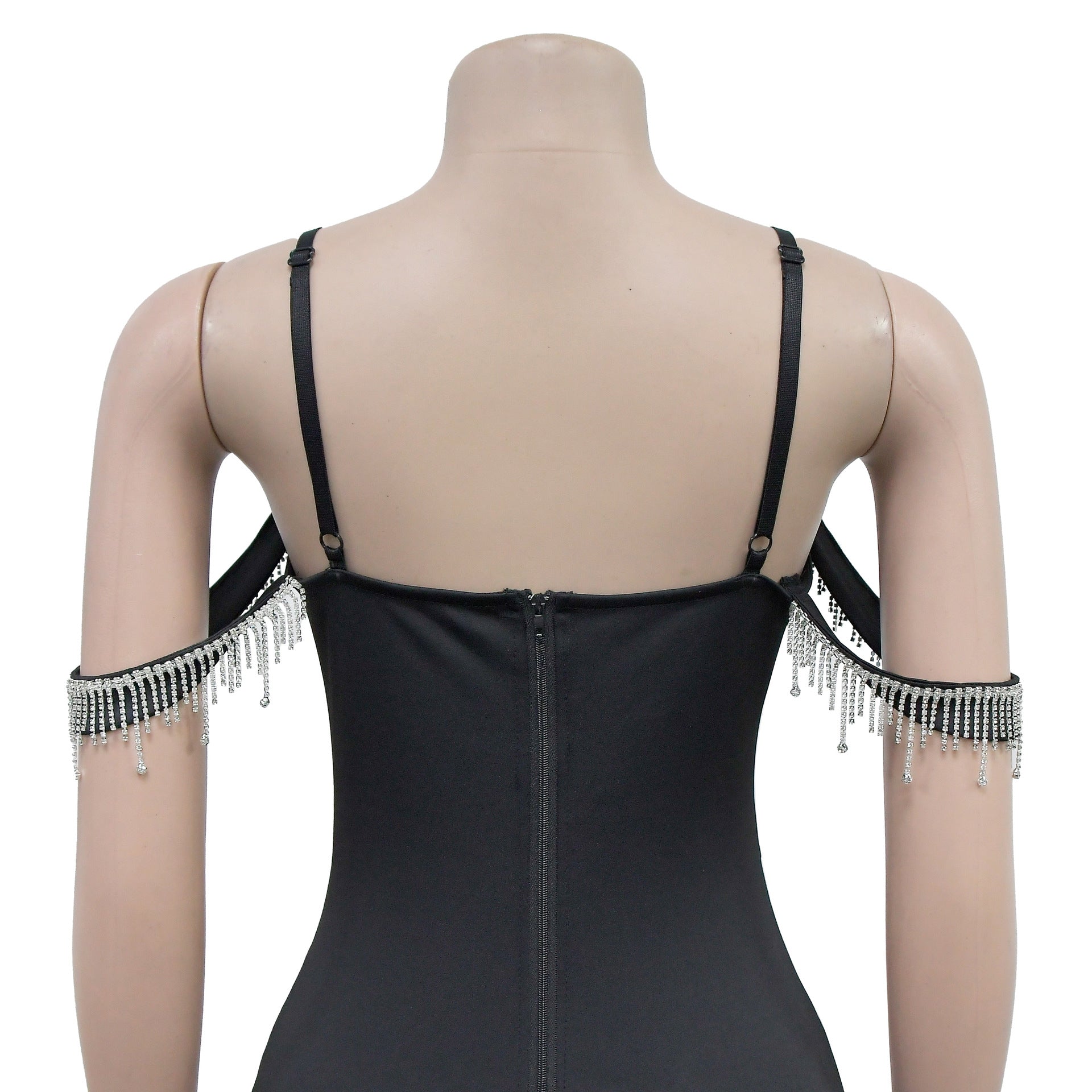 Fashion Women's Solid Color Tassel Suspender Long Dress 20