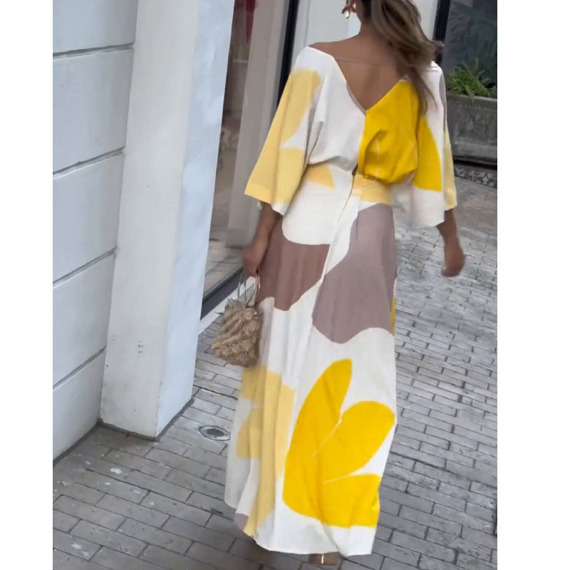 Women Style Print Elegant V-Neck Maxi Dress 5