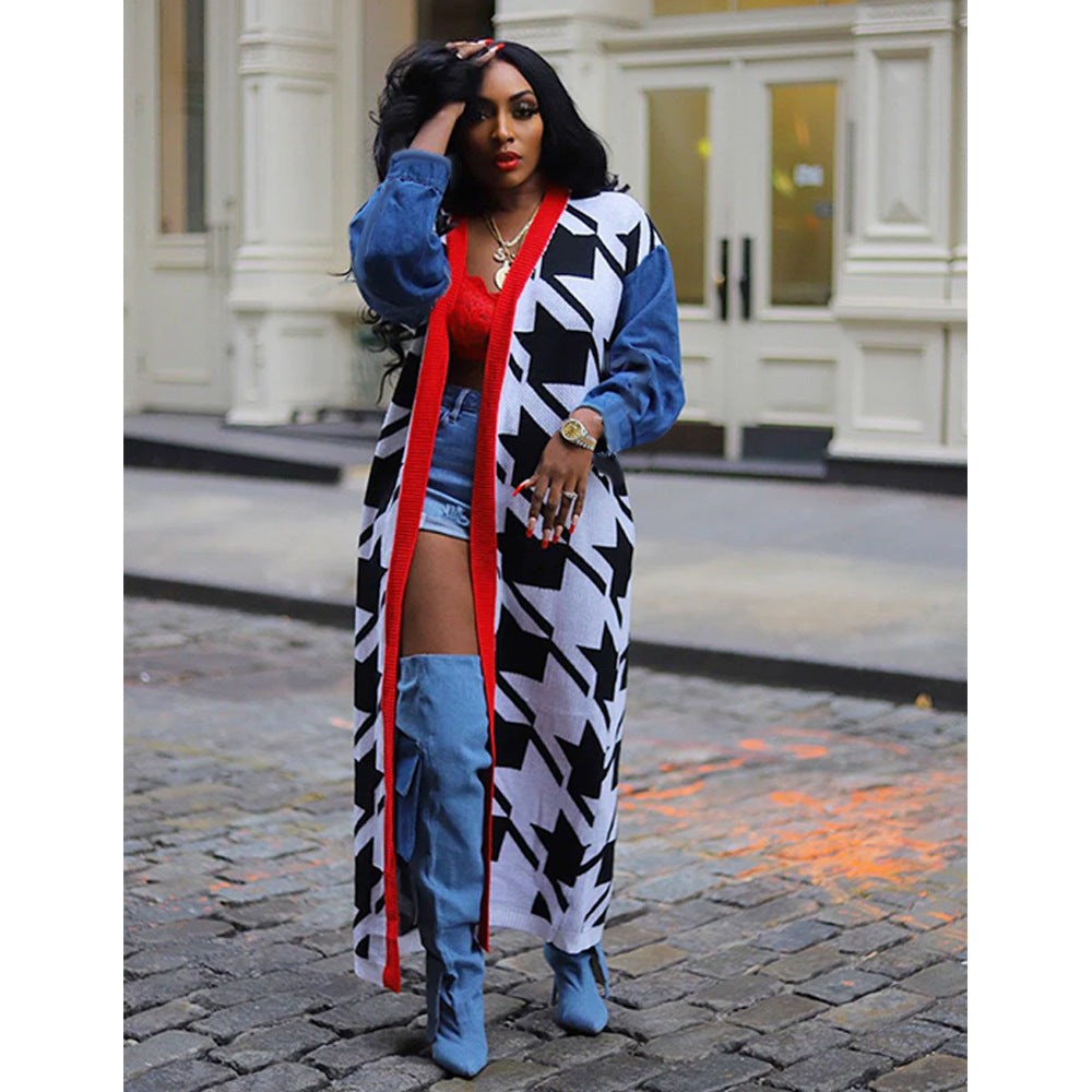 Patchwork Cardigan Fashion Pattern Casual Sweater 5