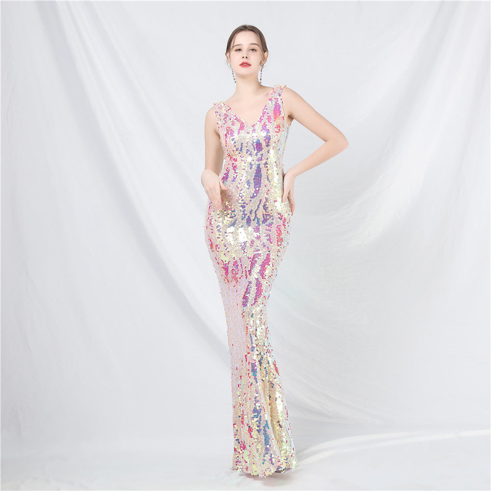 Luxury V-neck sleeveless sequined long evening dress 13