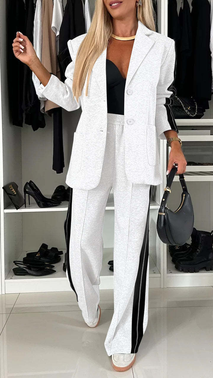 Autumn winter women's long-sleeved Turndown Collar Casual blazer pants two piece set 3