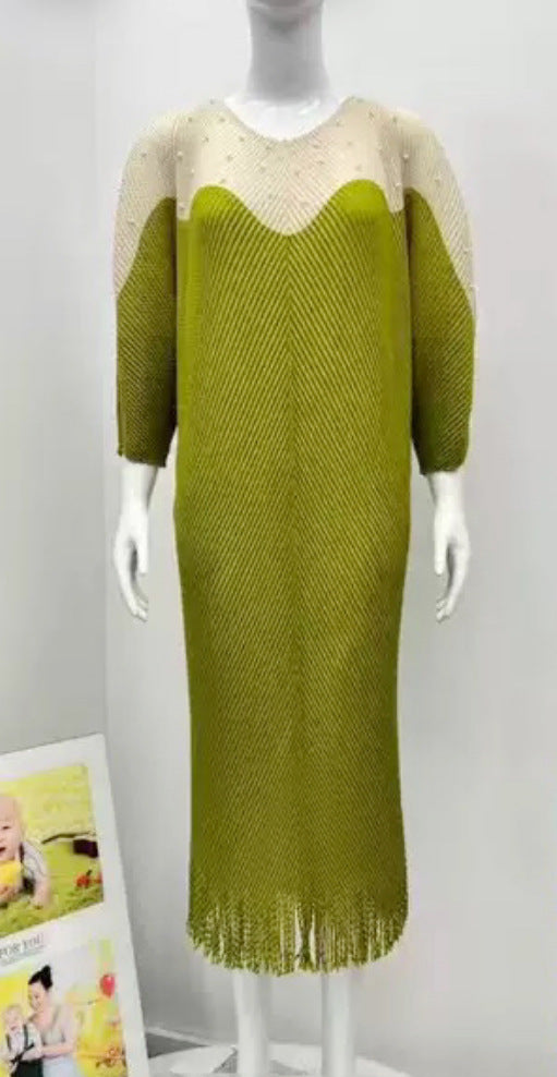 Beaded Plus Size African Fashion Bat Sleeve Color-Block Midi Loose Women's Dress 12